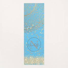 Tapete De Yoga Encantando Mandala com Douradas Estrelas na Turque