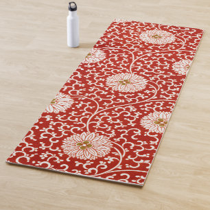 Tapete De Yoga Enfeite Chinês Flores Brancas Vermelhas Owen Jones