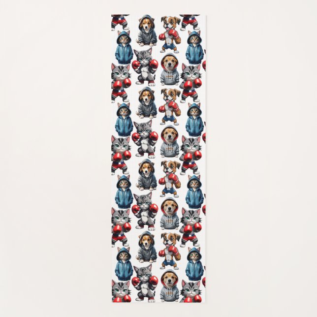 Tapete De Yoga Engraçado Boxing Cat Dog Pattern Design (Frente)