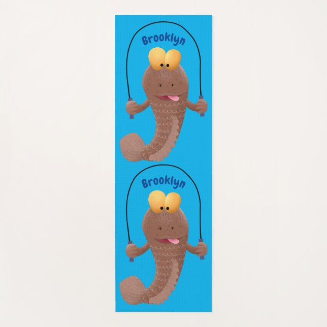 Tapete De Yoga Engraçado saltando desenho de peixe (Frente)