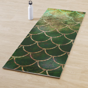Tapete De Yoga Escamas de Peixe Sereia Brilho Verde e Dourado