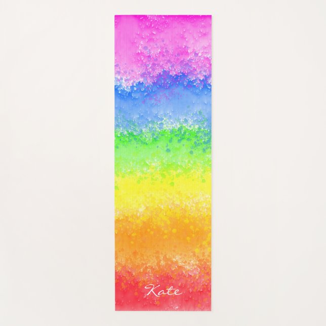 Tapete De Yoga Esmalte personalizado de aquarela em arco-íris (Frente)
