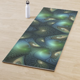 Tapete De Yoga Espirais Beige Turquesa Verde Abstrato Arte Fracta