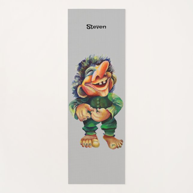 Tapete De Yoga Estandinava - Troll Engraçado Ilustração de Aquare (Frente)