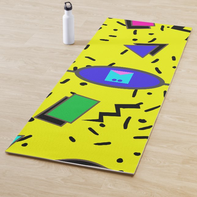 Tapete De Yoga Estilo de Abstrato Memphis Amarelo 80s Monograma R (In Situ)
