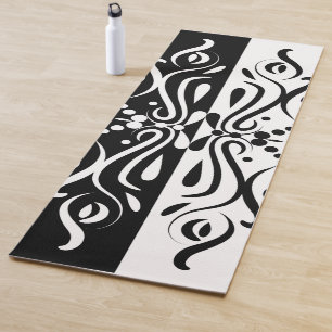 Tapete De Yoga Estilo de Harlequin Abstrato branco e preto elegan