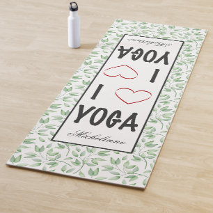 Tapete De Yoga Eu adoro o script YOGA Green Leaves Patterno Monog