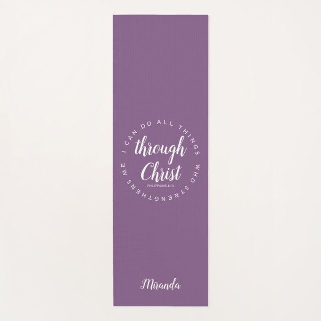 Tapete De Yoga Eu Posso Fazer Tudo Através De Cristo Verso Roxo (Frente)