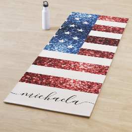 Tapete De Yoga EUA bandeira azul azul azul farelos brilha monogra