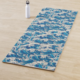 Tapete De Yoga Excelente Hokusai Wave Patterno Náutico Oceano Azu