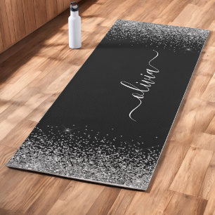 Tapete De Yoga Exercício de Monograma de Garota Negra Silver Negr