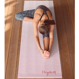 Tapete De Yoga Exercício de Monograma de Stripes Brancas Brancas