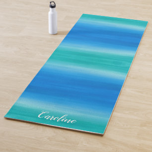 Tapete De Yoga Exercício Verde Azul Ombre Praia Yoga Mat