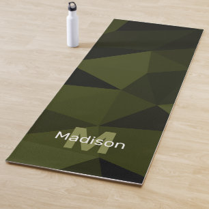 Tapete De Yoga Exército escuro verde preto geometria malha Monogr