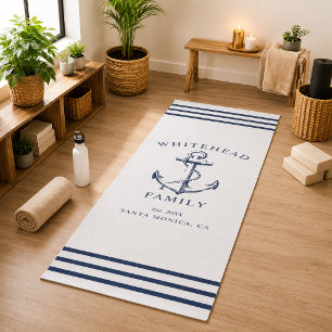 Tapete De Yoga Família Náutica Âncora Branca Moderna