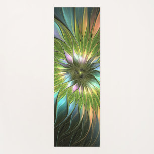 Tapete De Yoga Fantasia Colorida Luminosa Flores Arte Fractal