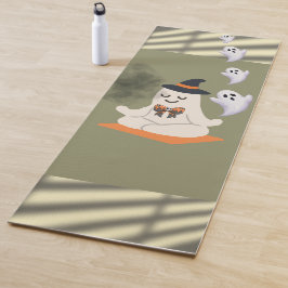 Tapete De Yoga Fantasma Fofo Meditando com Chapéu de Bruxa