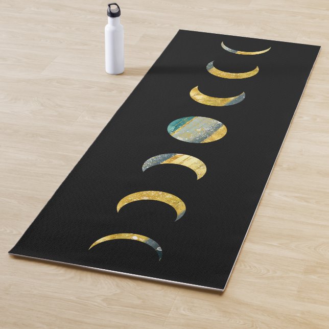 Tapete De Yoga Fases da Lua Dourado Prata Verde-água  (In Situ)