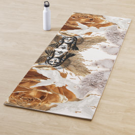 Tapete De Yoga Fé Elegância Beleza Ouro Branco Mãe Maria Preta