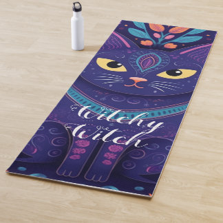 Tapete De Yoga Feiticeira bruxa cortante, gato floral/Rua de cabr