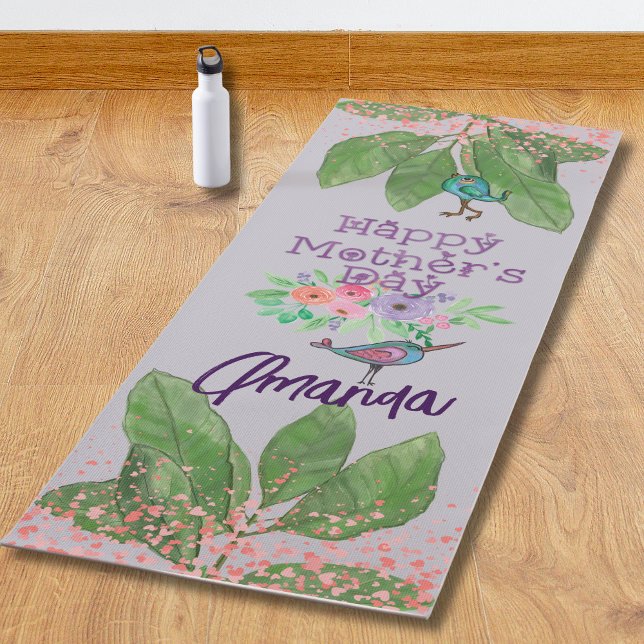 Tapete De Yoga Feliz Dia de as mães Floral e Aves (Happy Mother's day Floral & Birds Yoga Mat)