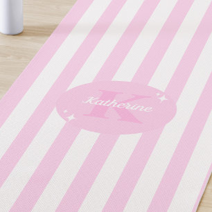 Tapete De Yoga Feminina Rosa Moderna, Monogramada, Estimulada