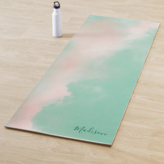 Tapete De Yoga Feminino Rosa Pastel Verde Nome Elegante em Rascun