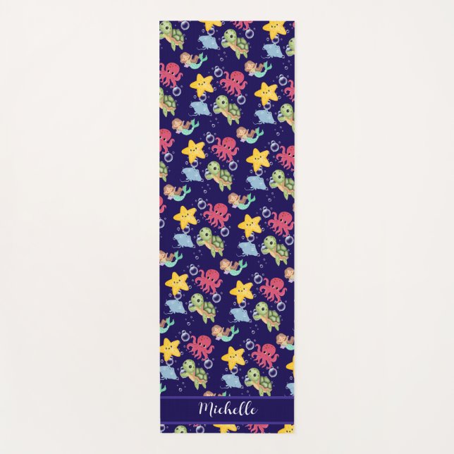 Tapete De Yoga Festa de aniversário do mar do arco-íris da sereia (Frente)