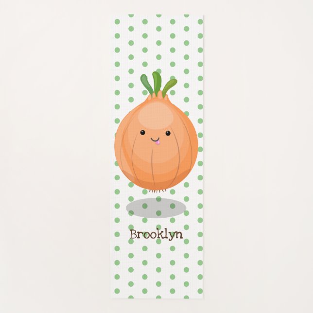 Tapete De Yoga Figura de desenho animado verde de cebola castanho (Frente)