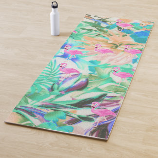 Tapete De Yoga Flamingo floral do rosa tropical moderno da