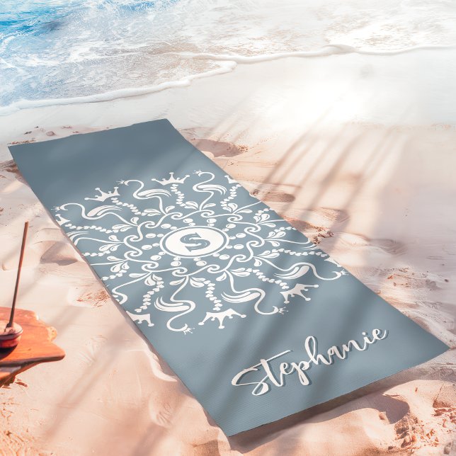Tapete De Yoga Flamingo Pearl Mandala Monograma Dusty Beachy (Criador carregado)