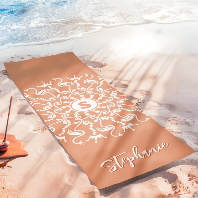 Tapete De Yoga Flamingo Pearl Mandala Monogramas (Criador carregado)