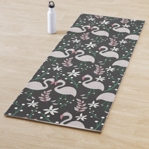 Tapete De Yoga Flamingo sem soldadura, branco sobre fundo escuro