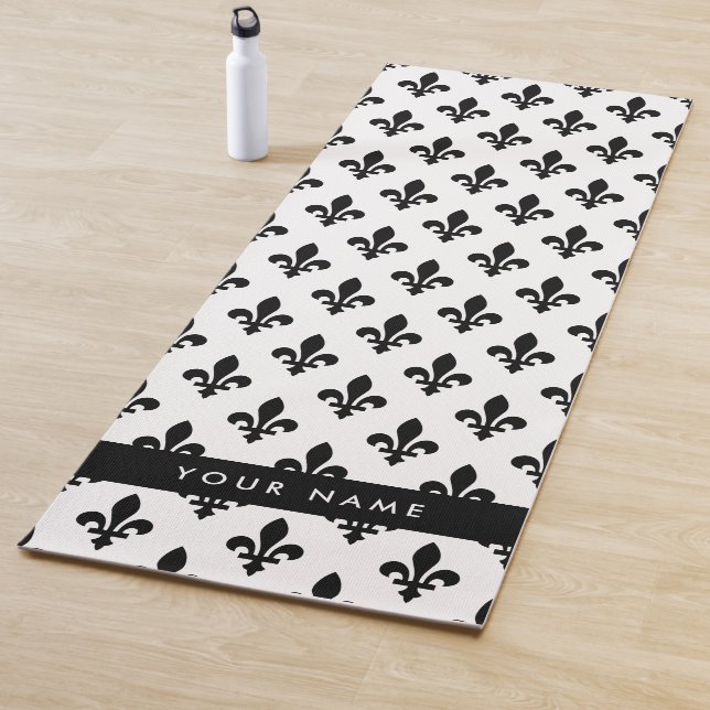 Tapete De Yoga Fleur de Lis, Black on White, Black, Your Name (In Situ)