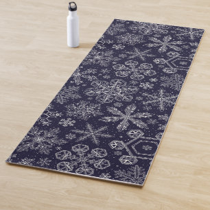 Tapete De Yoga Flocos de neve brancos em azul