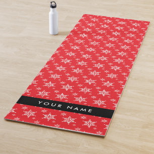 Tapete De Yoga Flocos de neve brancos, vermelhos, seu nome, perso