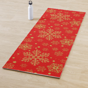 Tapete De Yoga Flocos de neve ouro em vermelho