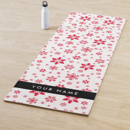 Tapete De Yoga Flocos de neve vermelhos, seu nome, personalize