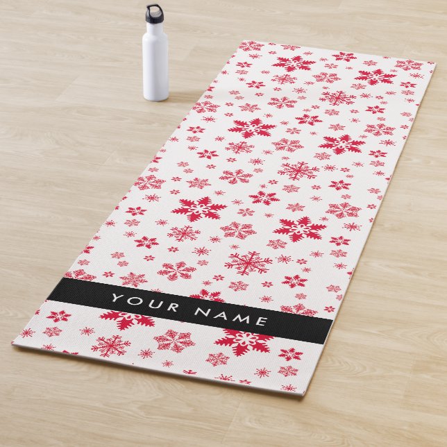 Tapete De Yoga Flocos de neve vermelhos, seu nome, personalize (In Situ)