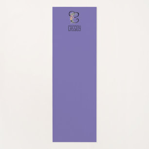 Tapete De Yoga Flor de aquarela inicial de monograma lavanda