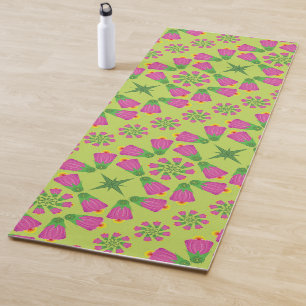 Tapete De Yoga Flor de Bela Retroativa Mandalas Gema Verde