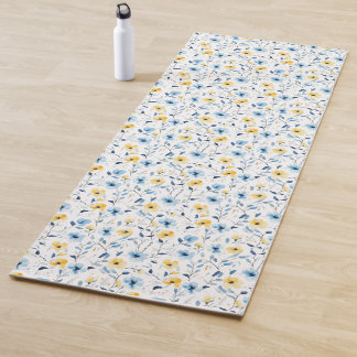 Tapete De Yoga Flor de Campo Aquarela Azul Amarelo