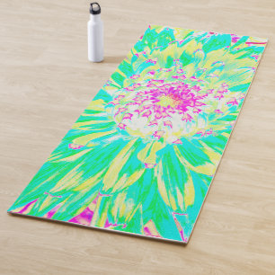 Tapete De Yoga Flor de Dália Amarelo e Magenta Decorativa