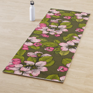 Tapete De Yoga Flor de maçã em verde-escuro