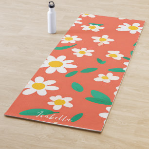 Tapete De Yoga Flor de margarida cômoda, cor-de-rosa, padrão botâ