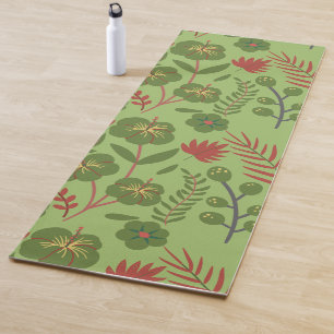Tapete De Yoga Flor floral verde, sem costura, ramal, folha