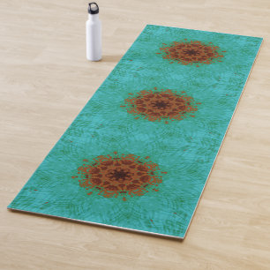 Tapete De Yoga Flor Mandala Zen Peacock Copper Verde Marrom