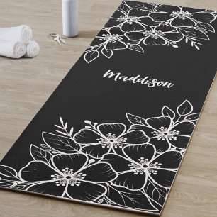 Tapete De Yoga Flor Preta Personalizada
