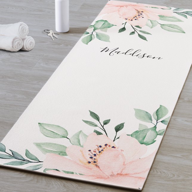 Tapete De Yoga Flor rosa pálido personalizado (Personalized Pink Flower Yoga Mat )