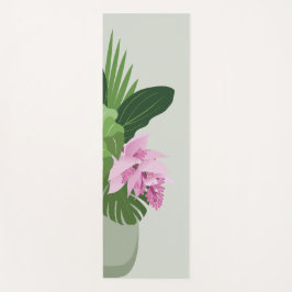 Tapete De Yoga Flor rosa Tropical Medinilla Rosa em Vaso Verde